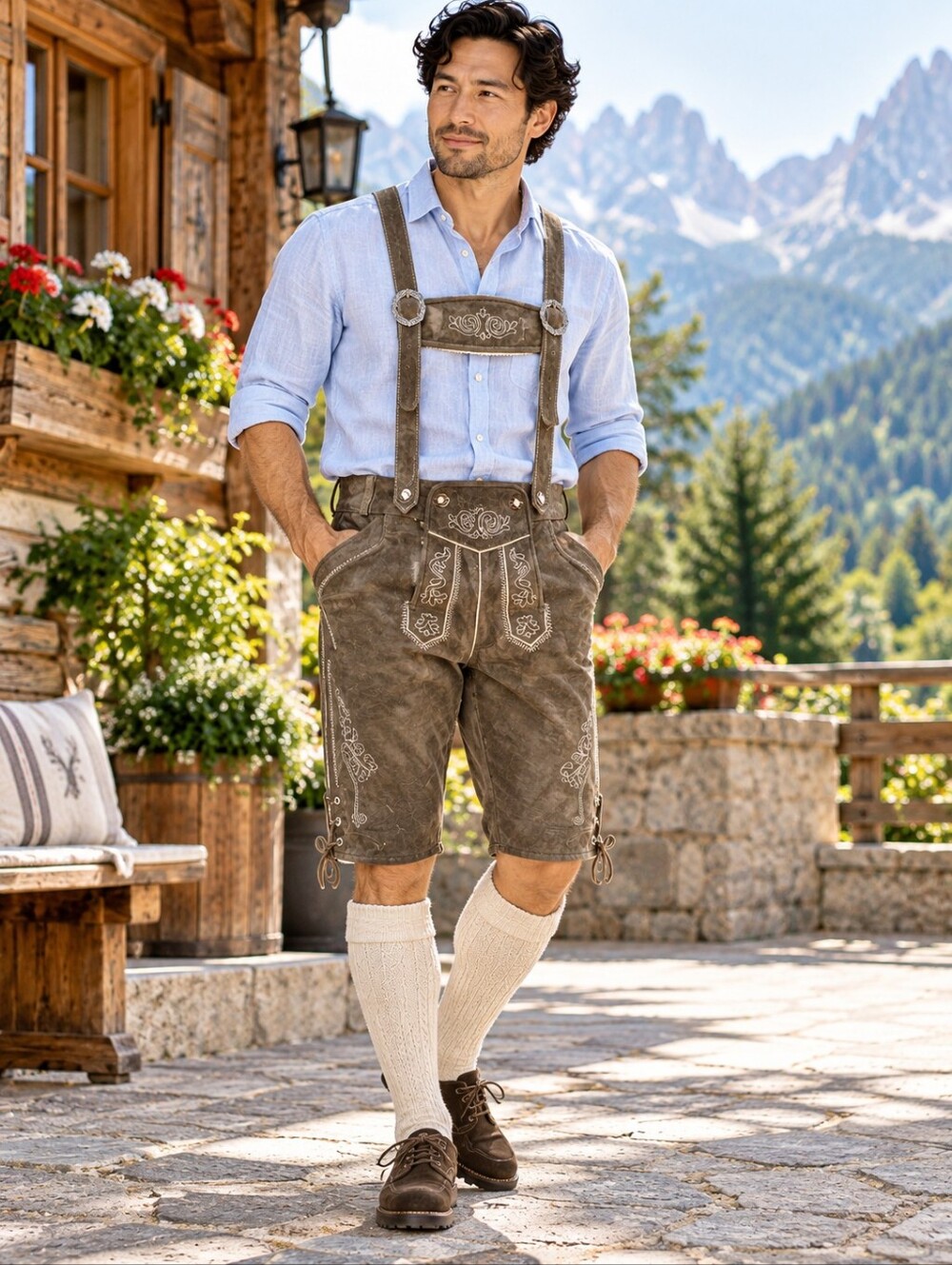 Men's Genuine Suede Lederhosen Size 40 Brown Oktoberfest Bavarian Trachten